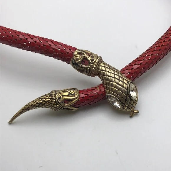 Vintage DL Auld Red Mesh Snake Clear Rhinestone Eyes Wrap  display picture 3